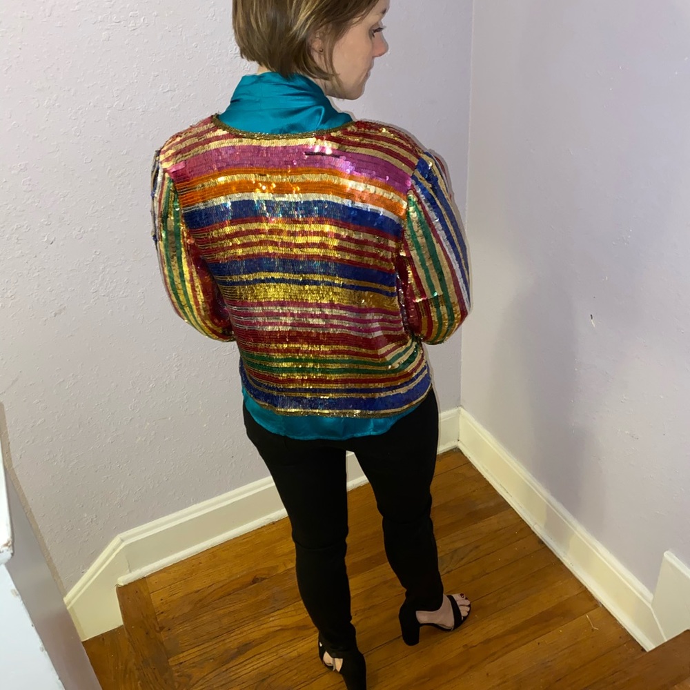 Vintage sequin and beaded rainbow jacket